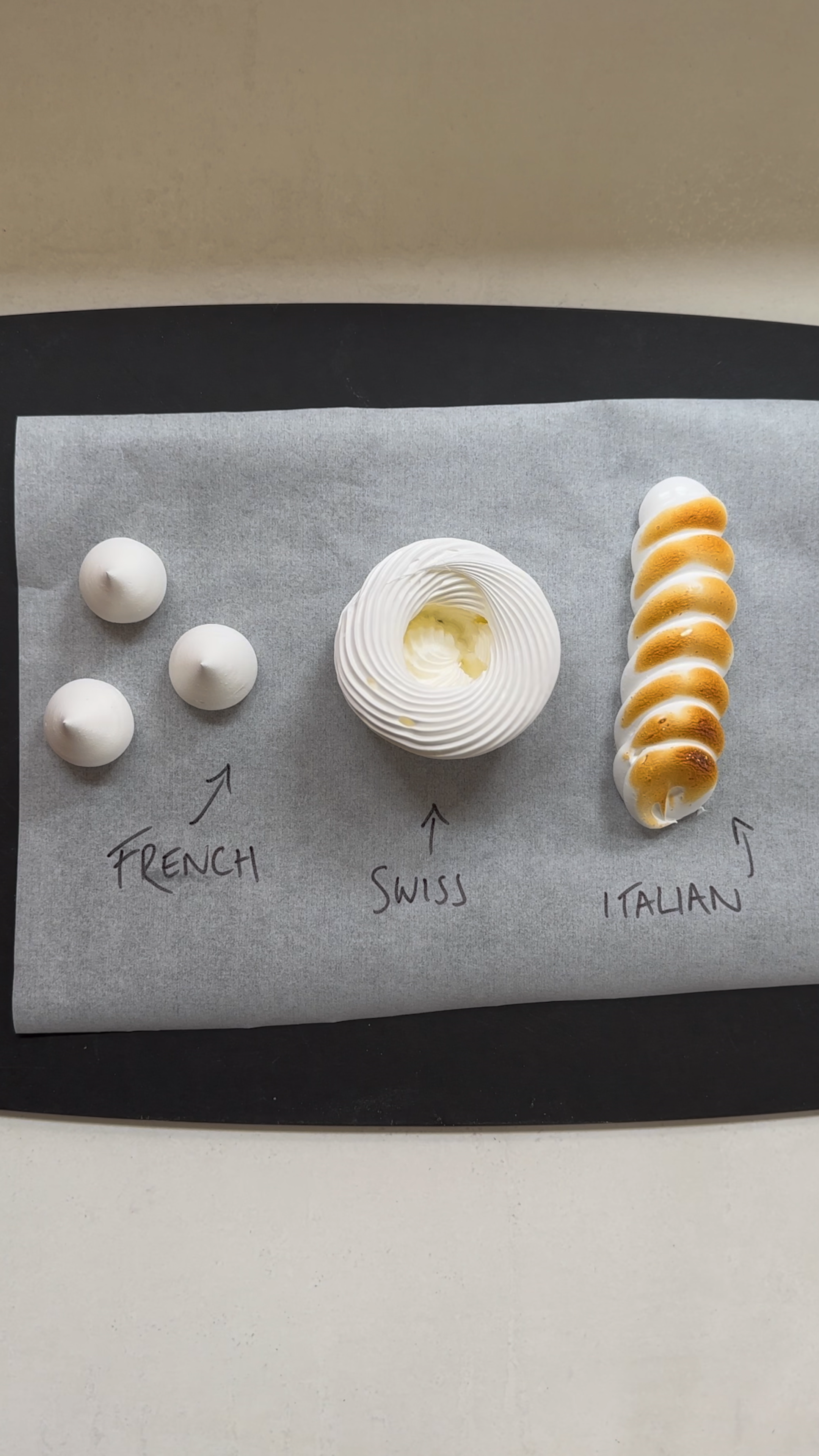 3 meringue types - swiss, french and italian