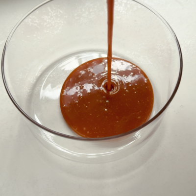 Add caramel to serving dish