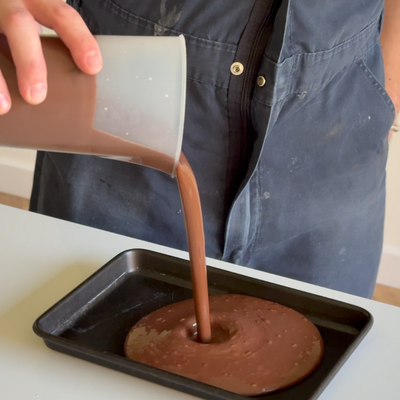 pour into tray