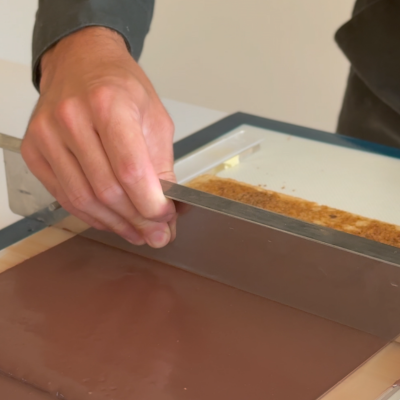 Spreading chocolate ganache