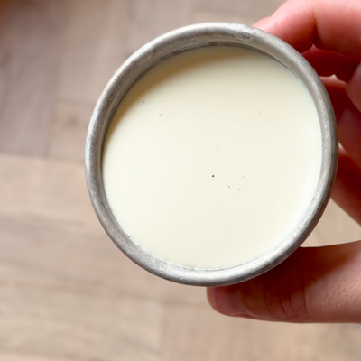 Gently heated panna cotta